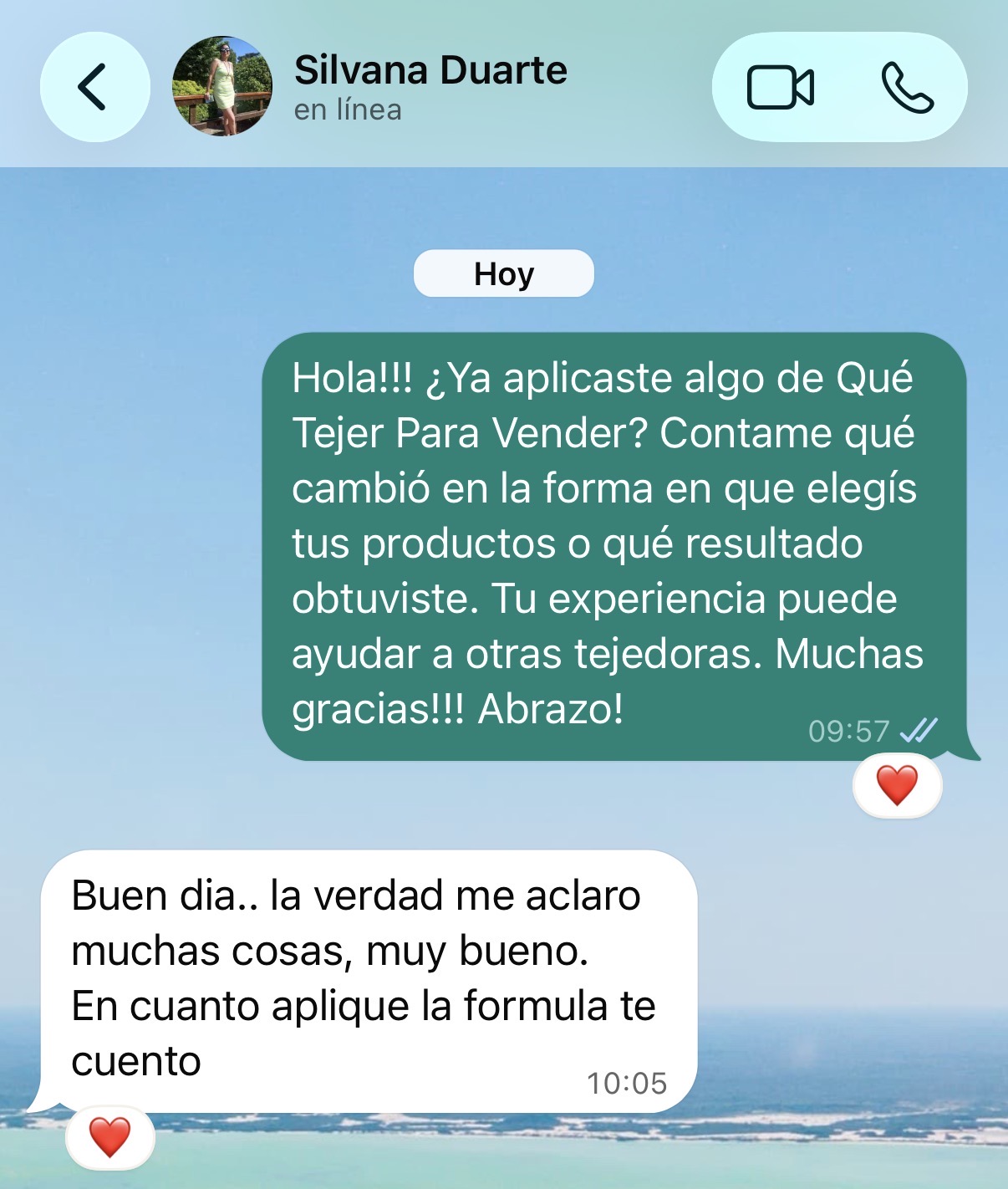 Captura original de WhatsApp de Silvana Duarte: cuenta que la guía le aclaró muchas cosas.