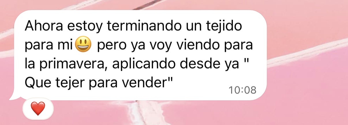 Continuación del mensaje de Silvana Duarte: ya está aplicando Qué Tejer Para Vender para planificar la primavera.